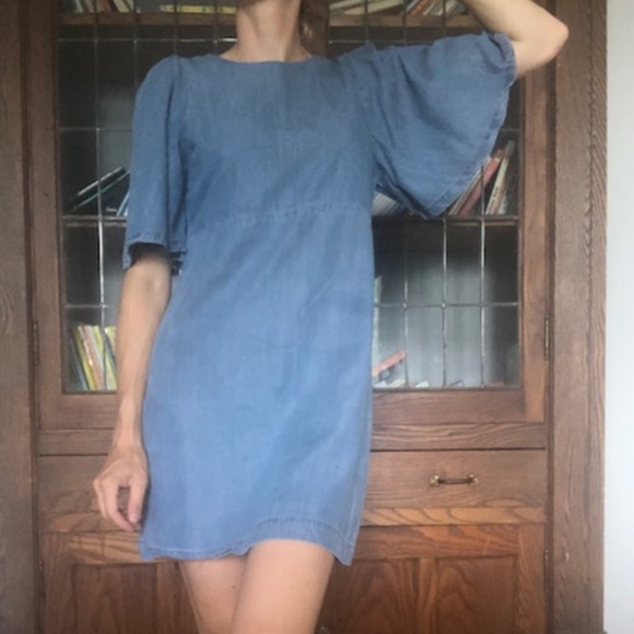 Zara Chambray Flutter Sleeve Shift Dress XS - Picture 3 of 7